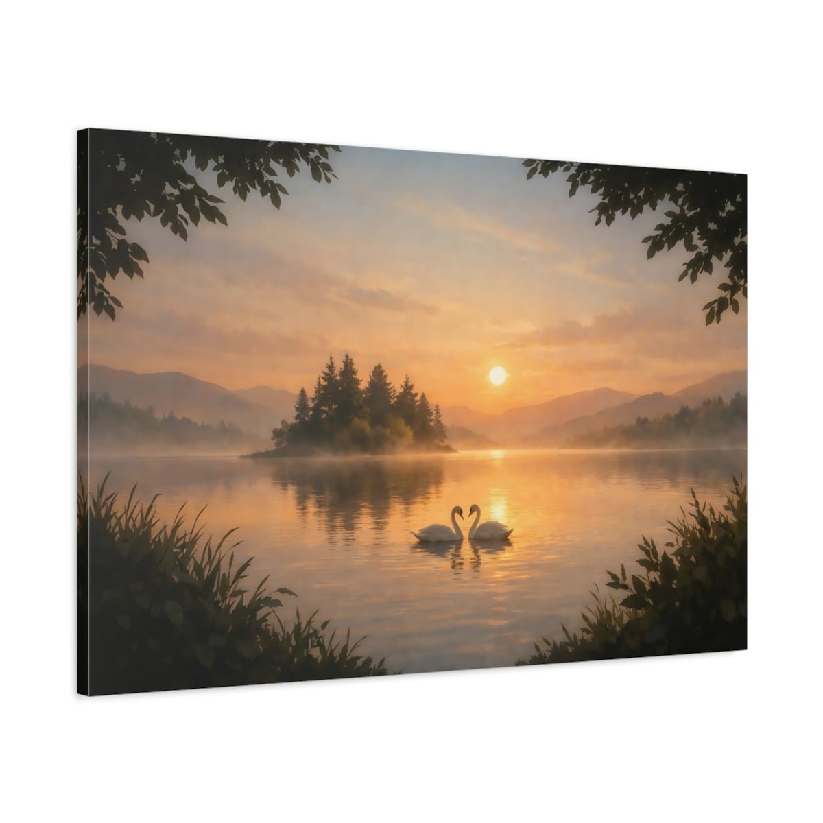 Nature Swans Golden Hour - Canvas Wall Art Print - YesArtYes