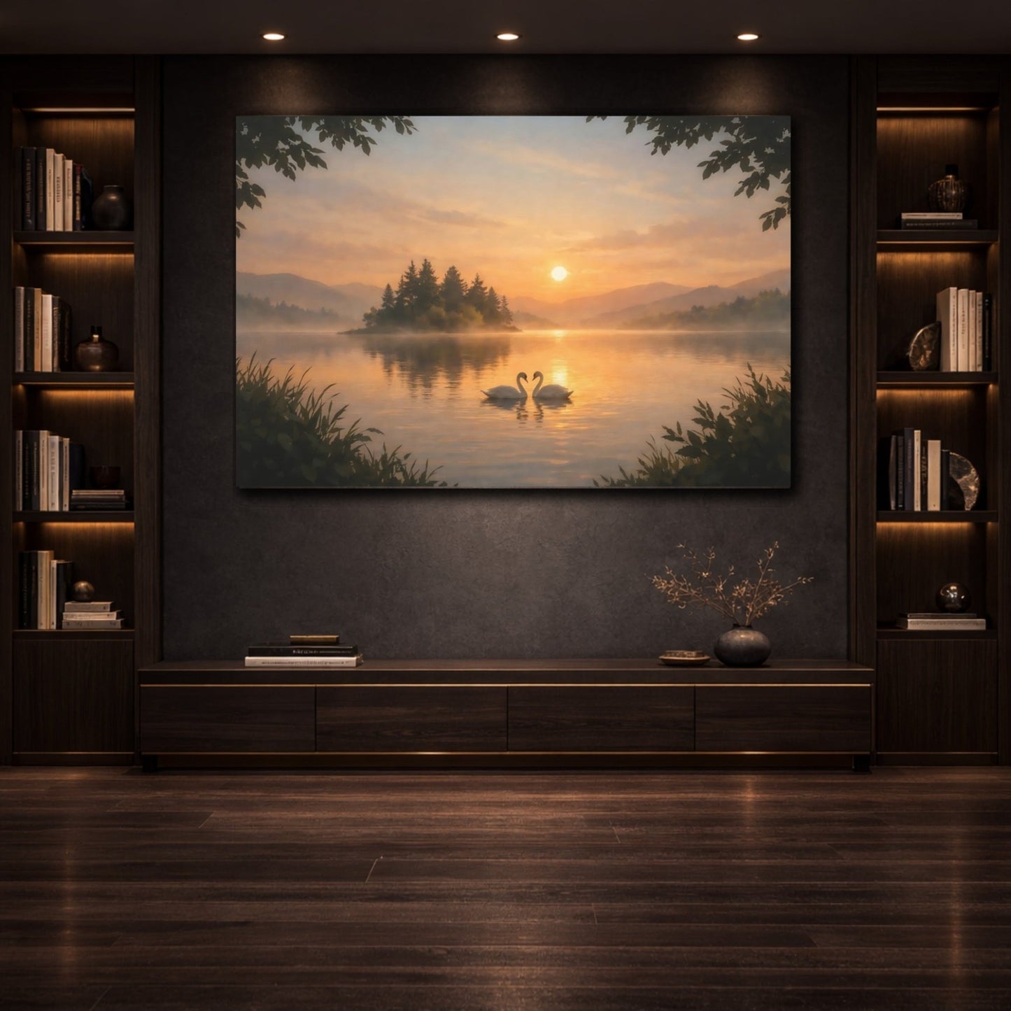 Nature Swans Golden Hour - Canvas Wall Art Print - YesArtYes