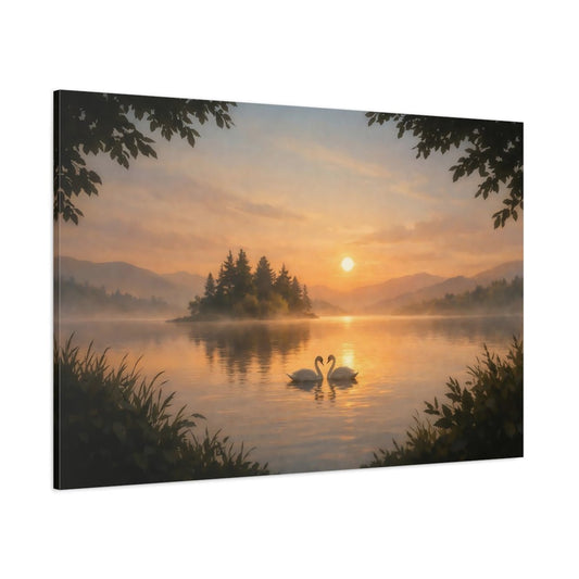 Nature Swans Golden Hour - Canvas Wall Art Print - YesArtYes