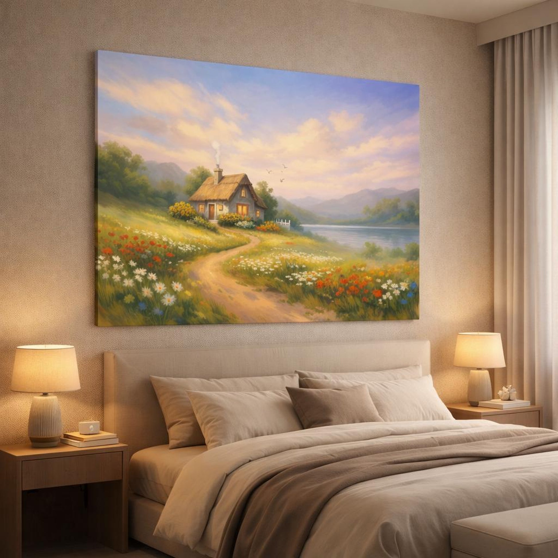 Nature Sweet Home shown as canvas wall art in a luxury bedroom