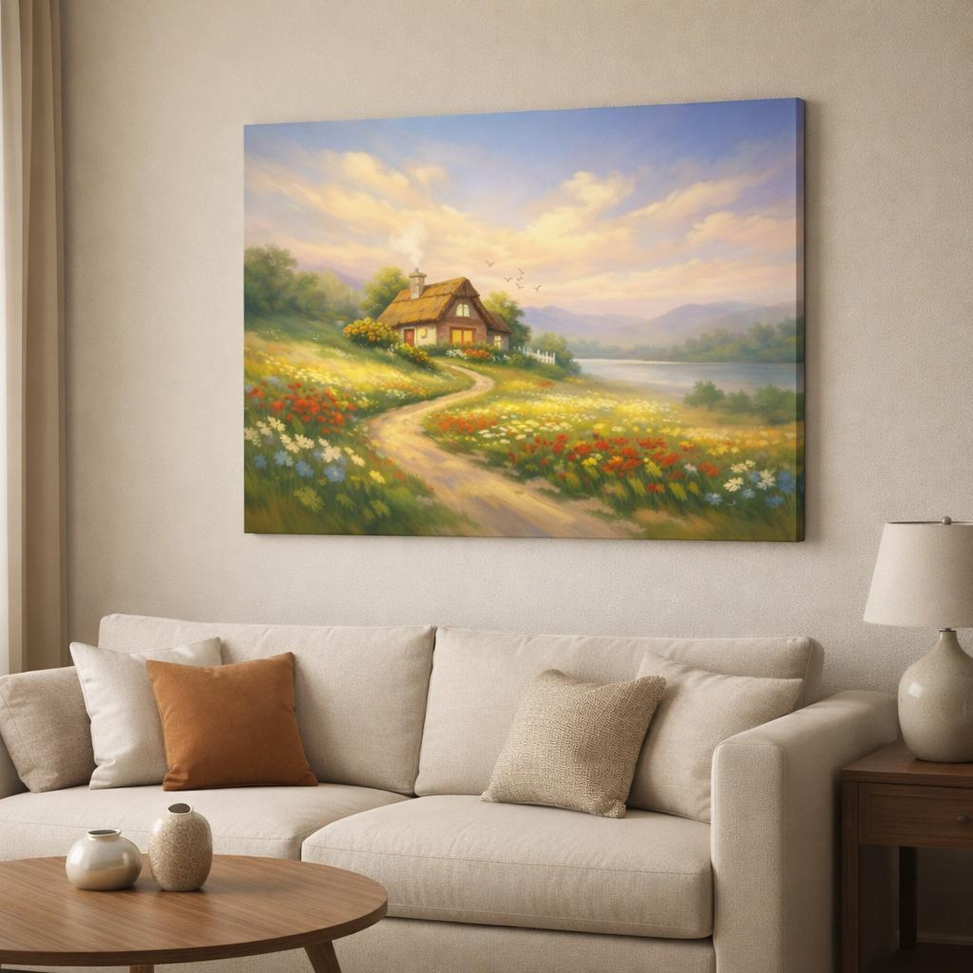 Nature Sweet Home shown as canvas wall art in a modern living room