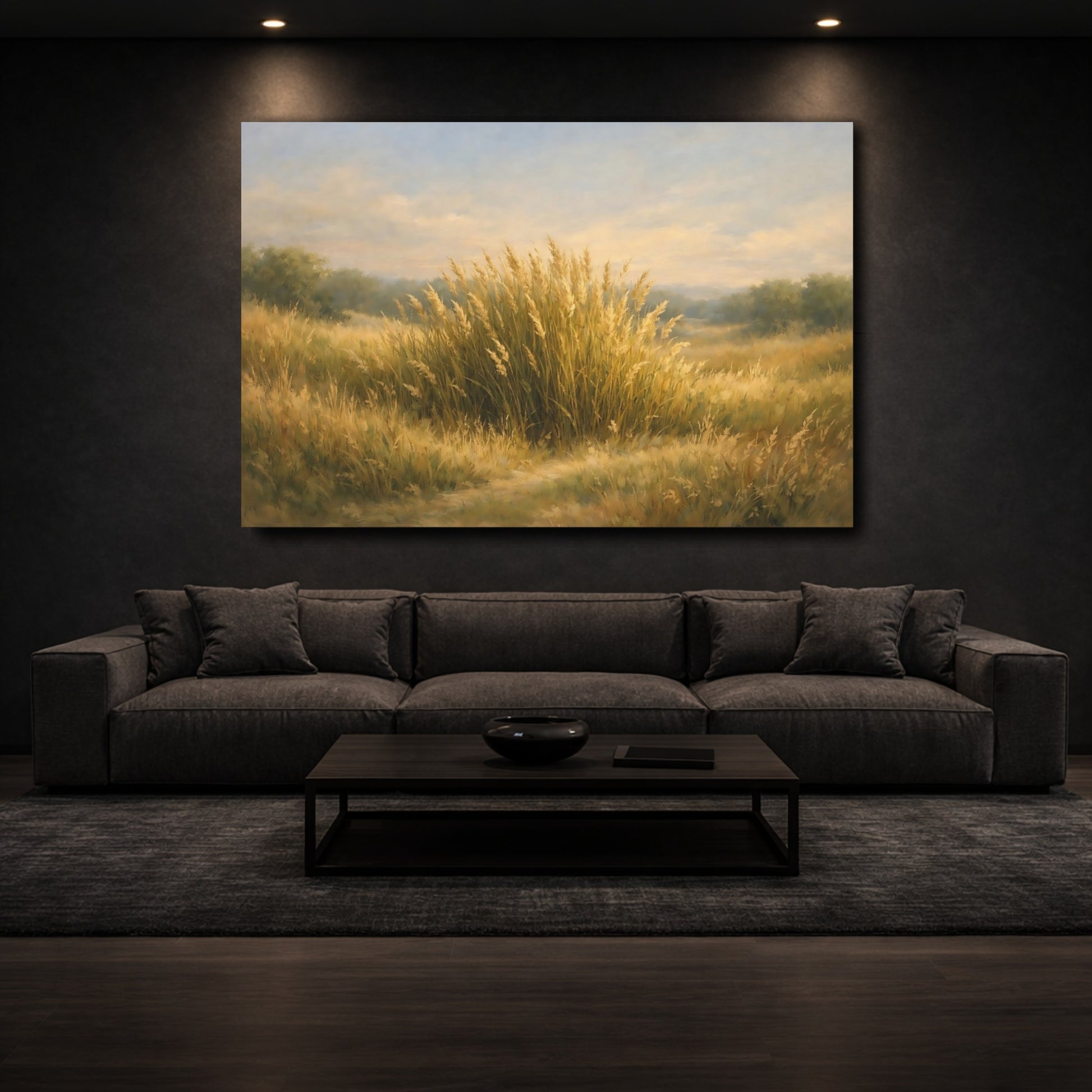 Mockup 2. Nature Tall Grass Golden Grass Field shown as stretched canvas wall art