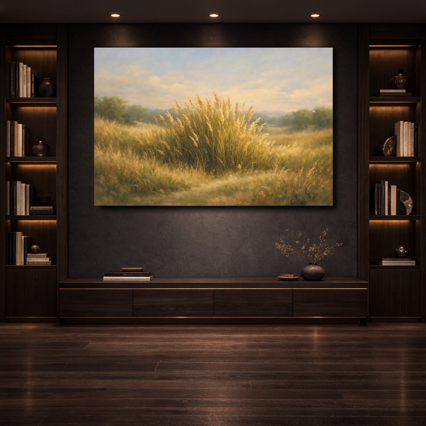 Mockup 3. Nature Tall Grass Golden Grass Field shown as stretched canvas wall art
