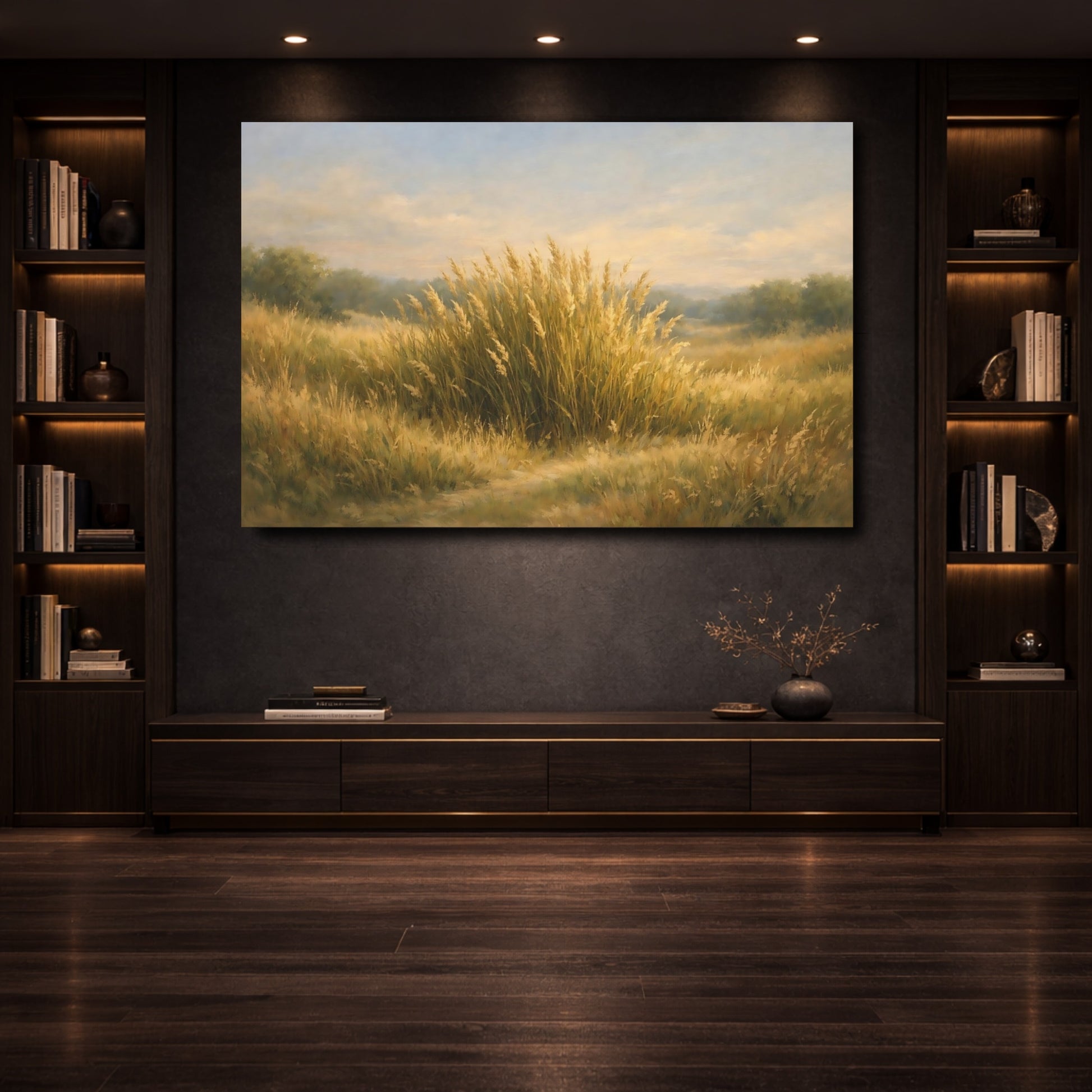 Mockup 3. Nature Tall Grass Golden Grass Field shown as stretched canvas wall art