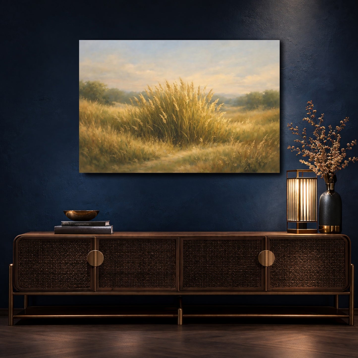 Mockup 4. Nature Tall Grass Golden Grass Field shown as stretched canvas wall art