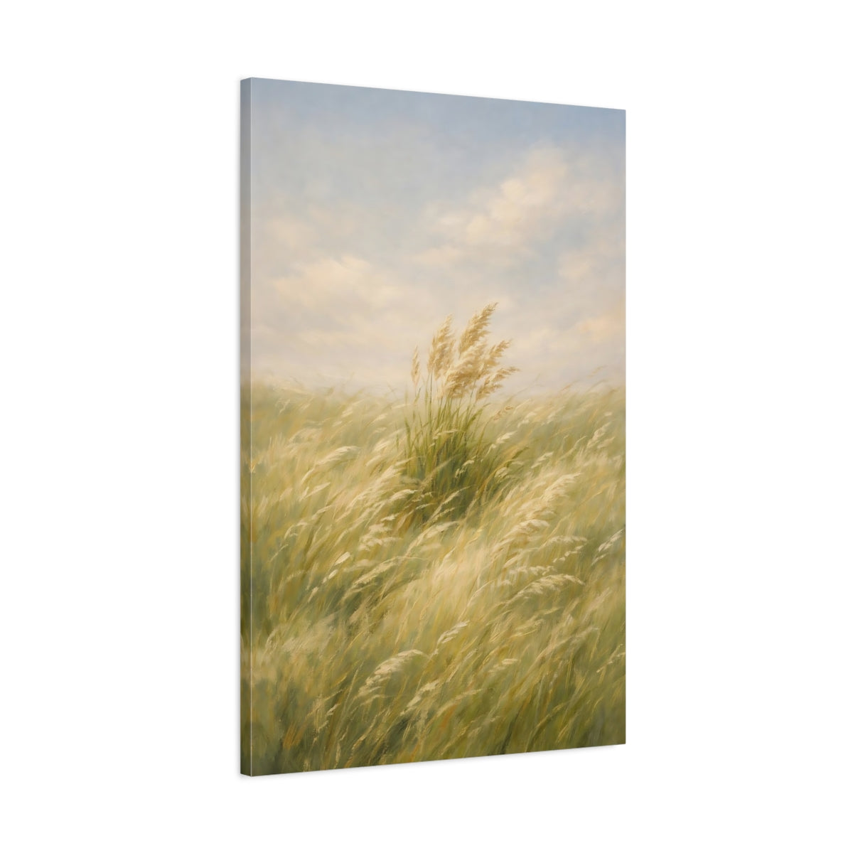 Side Mockup 1. Nature Tall Grass Green And Gold Grass shown as stretched canvas wall art
