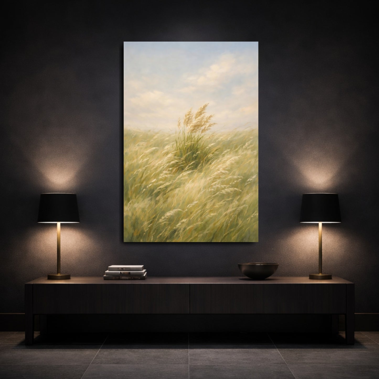 Mockup 2. Nature Tall Grass Green And Gold Grass shown as stretched canvas wall art