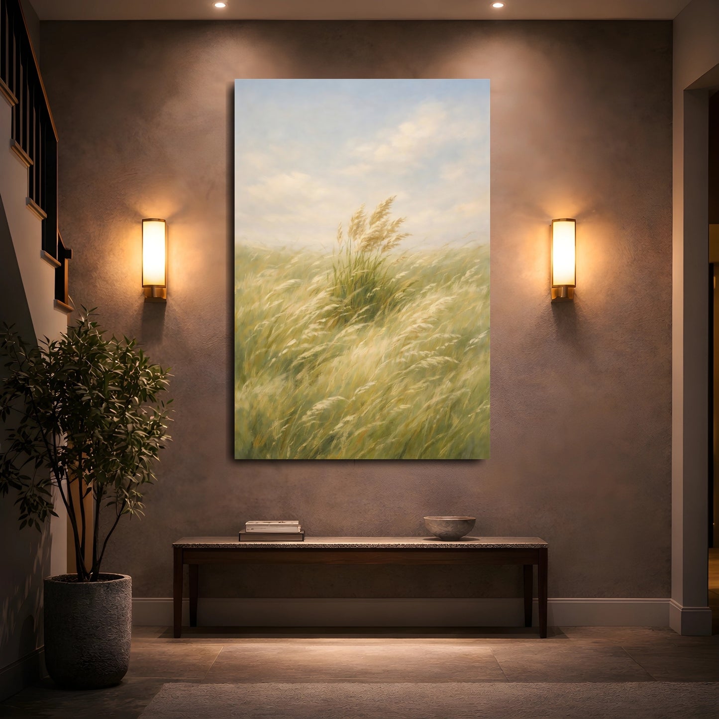 Mockup 4. Nature Tall Grass Green And Gold Grass shown as stretched canvas wall art