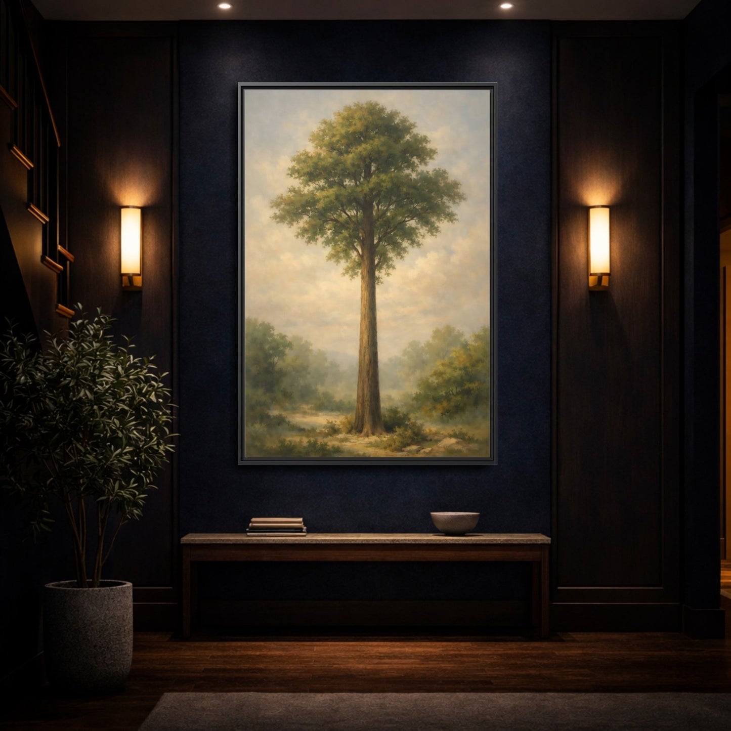 Nature Tall Tree Green - Framed Canvas Wall Art Print - YesArtYes