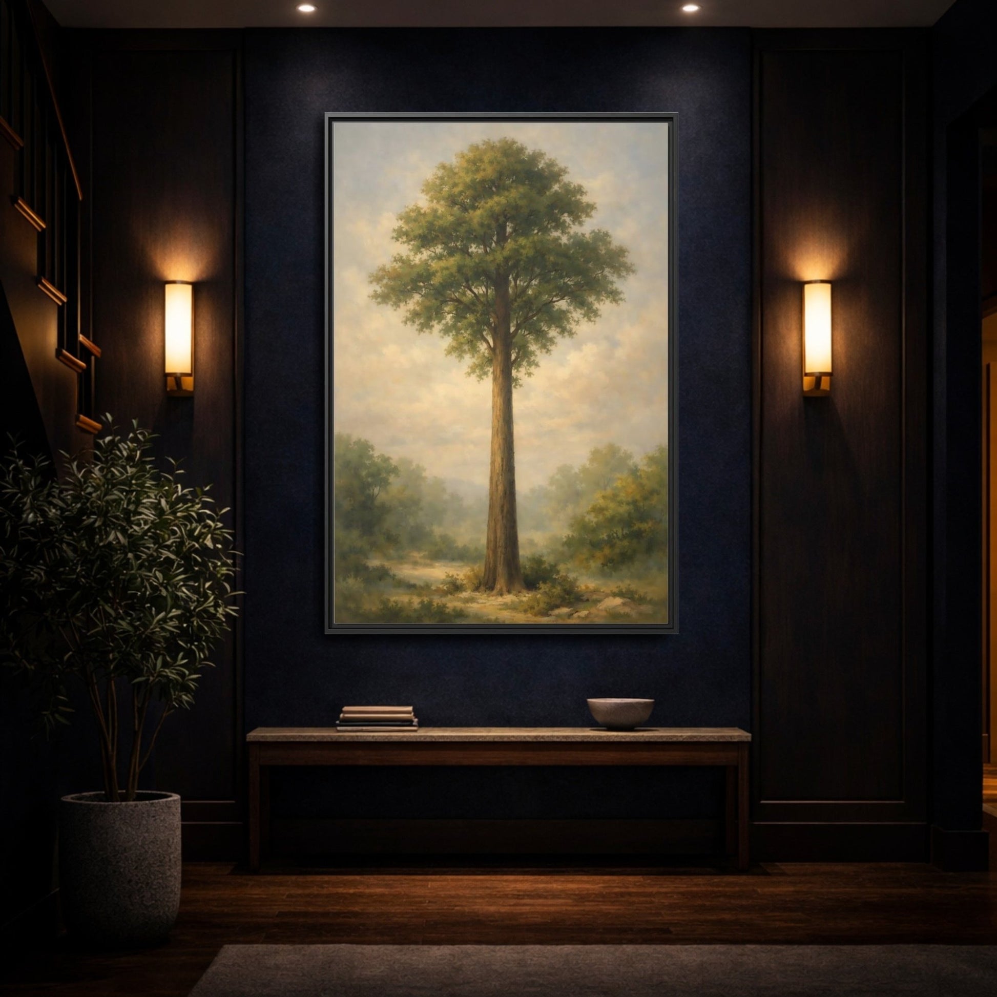 Nature Tall Tree Green - Framed Canvas Wall Art Print - YesArtYes