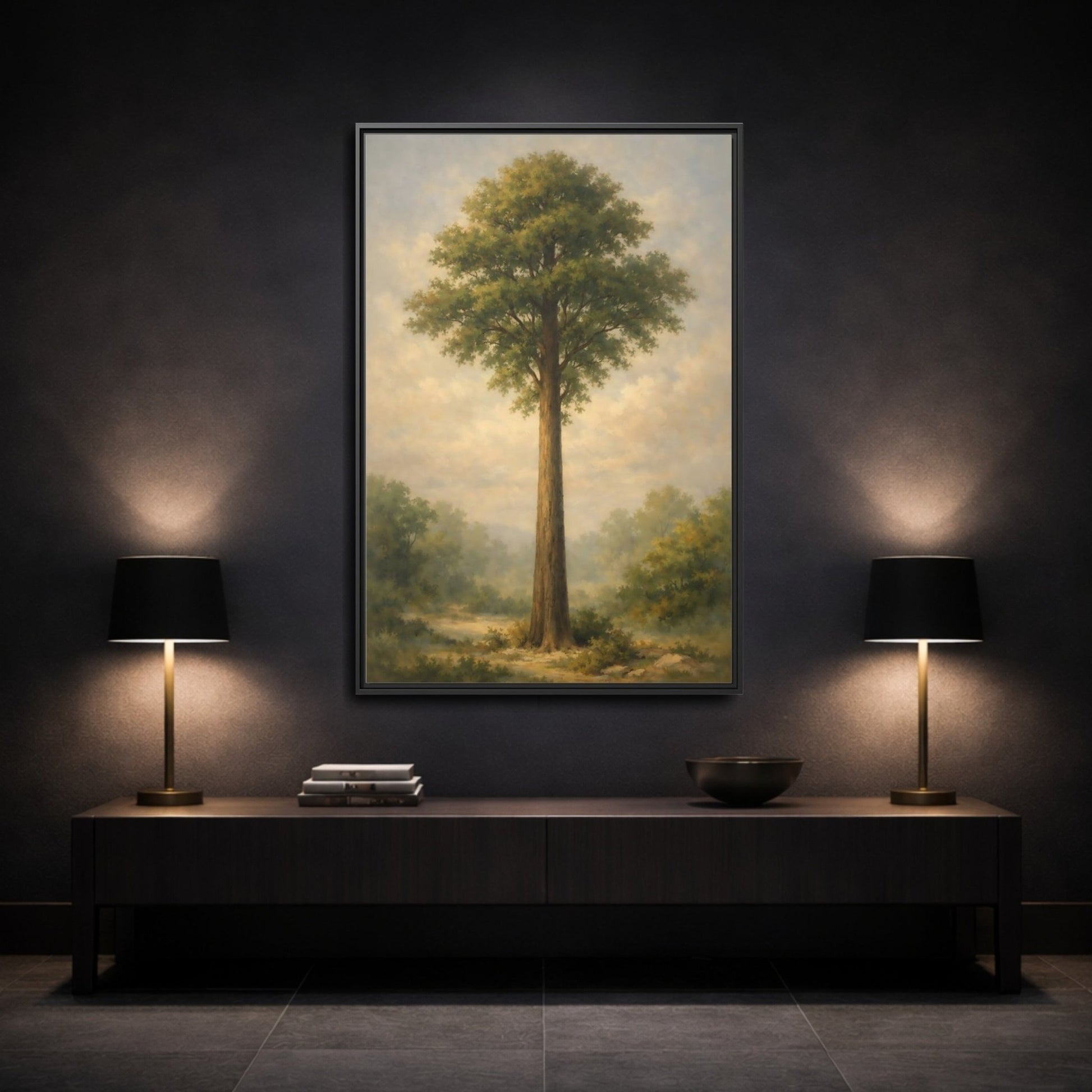 Nature Tall Tree Green - Framed Canvas Wall Art Print - YesArtYes