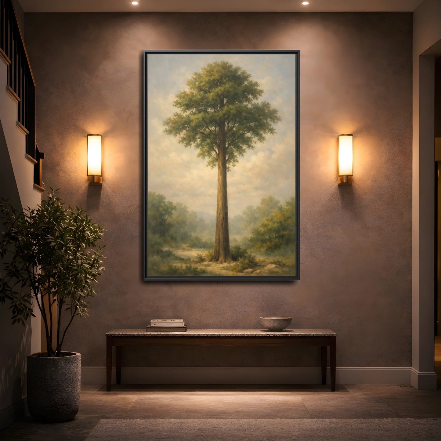 Nature Tall Tree Green - Framed Canvas Wall Art Print - YesArtYes