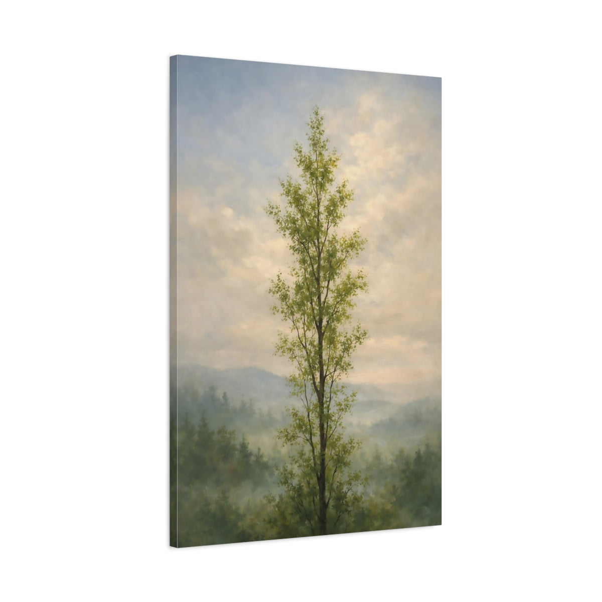 Side Mockup 1. Nature Tall Tree Green Tree Landscape shown as stretched canvas wall art