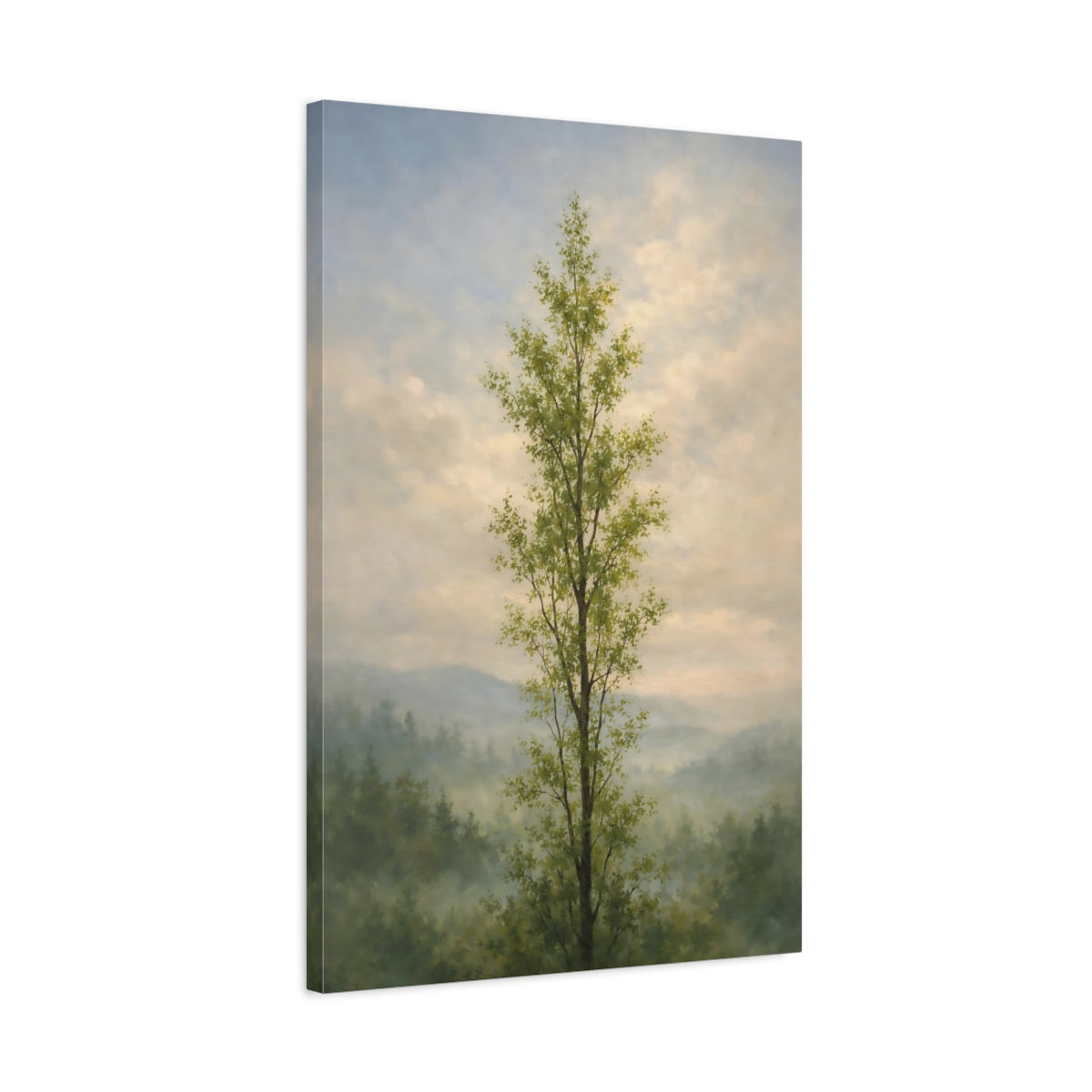 Side Mockup 2. Nature Tall Tree Green Tree Landscape shown as stretched canvas wall art