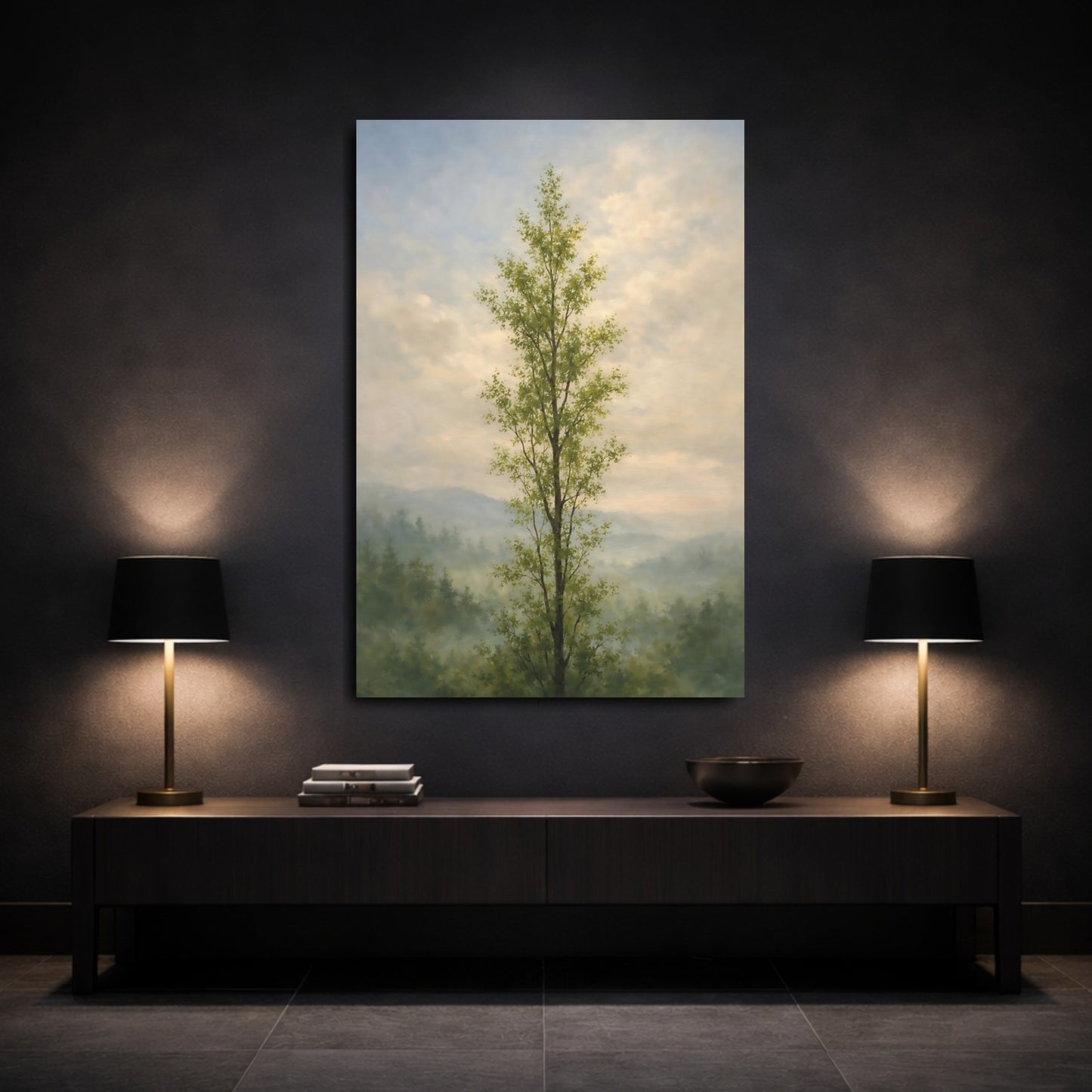 Mockup 2. Nature Tall Tree Green Tree Landscape shown as stretched canvas wall art