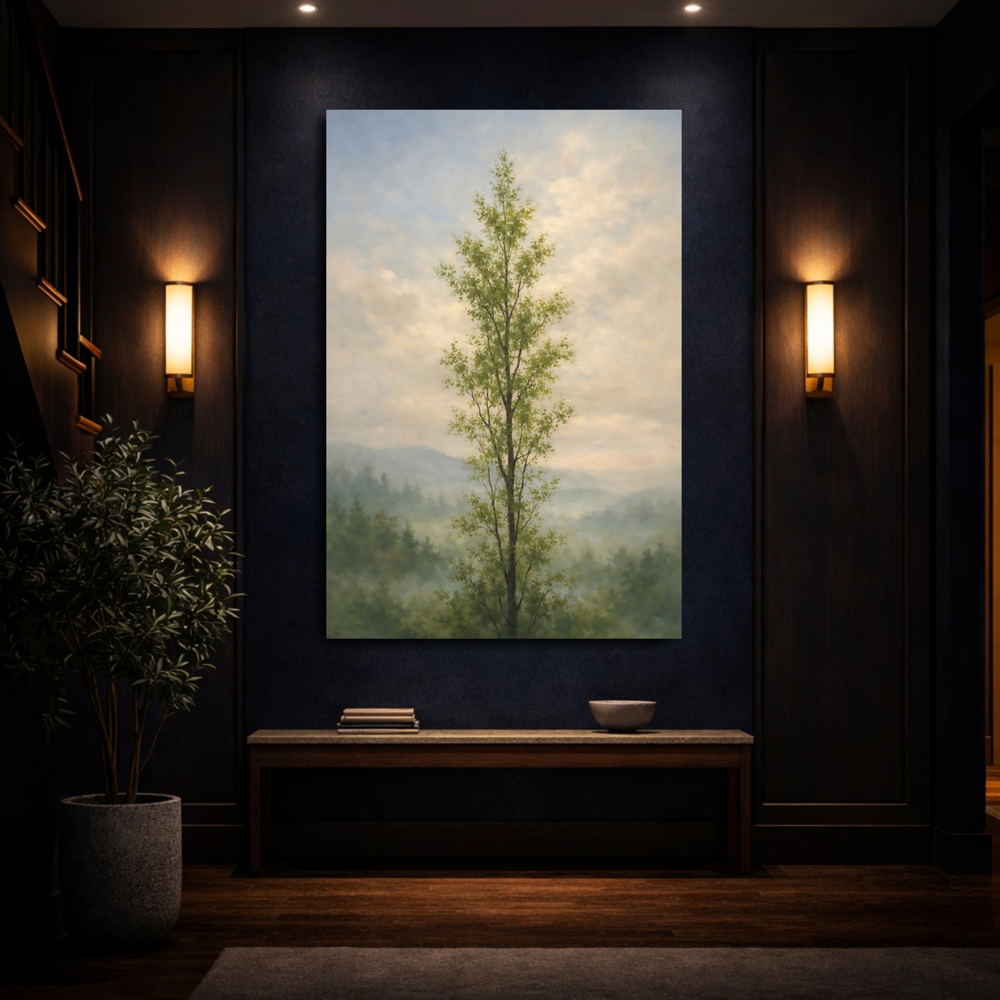 Mockup 3. Nature Tall Tree Green Tree Landscape shown as stretched canvas wall art