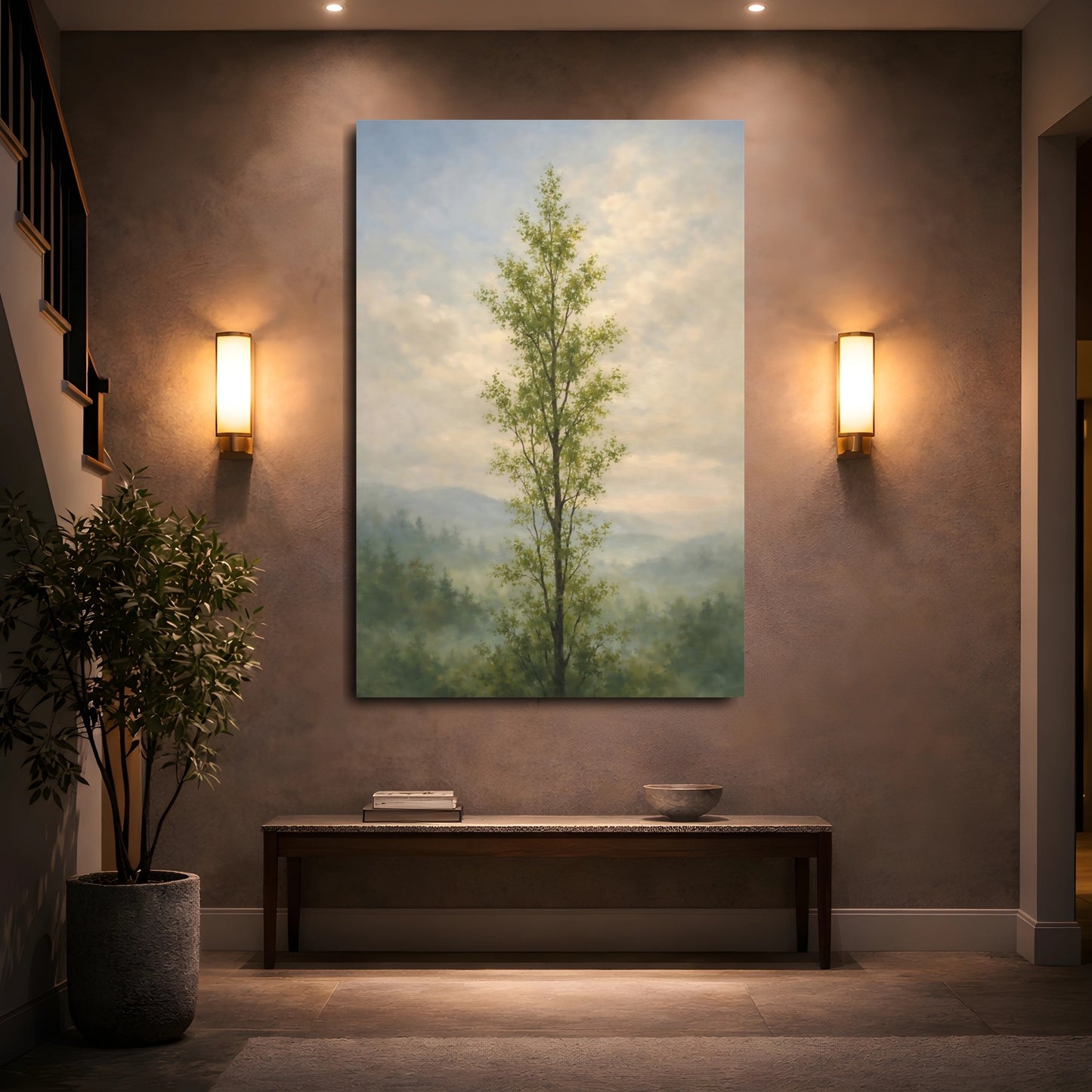 Mockup 4. Nature Tall Tree Green Tree Landscape shown as stretched canvas wall art