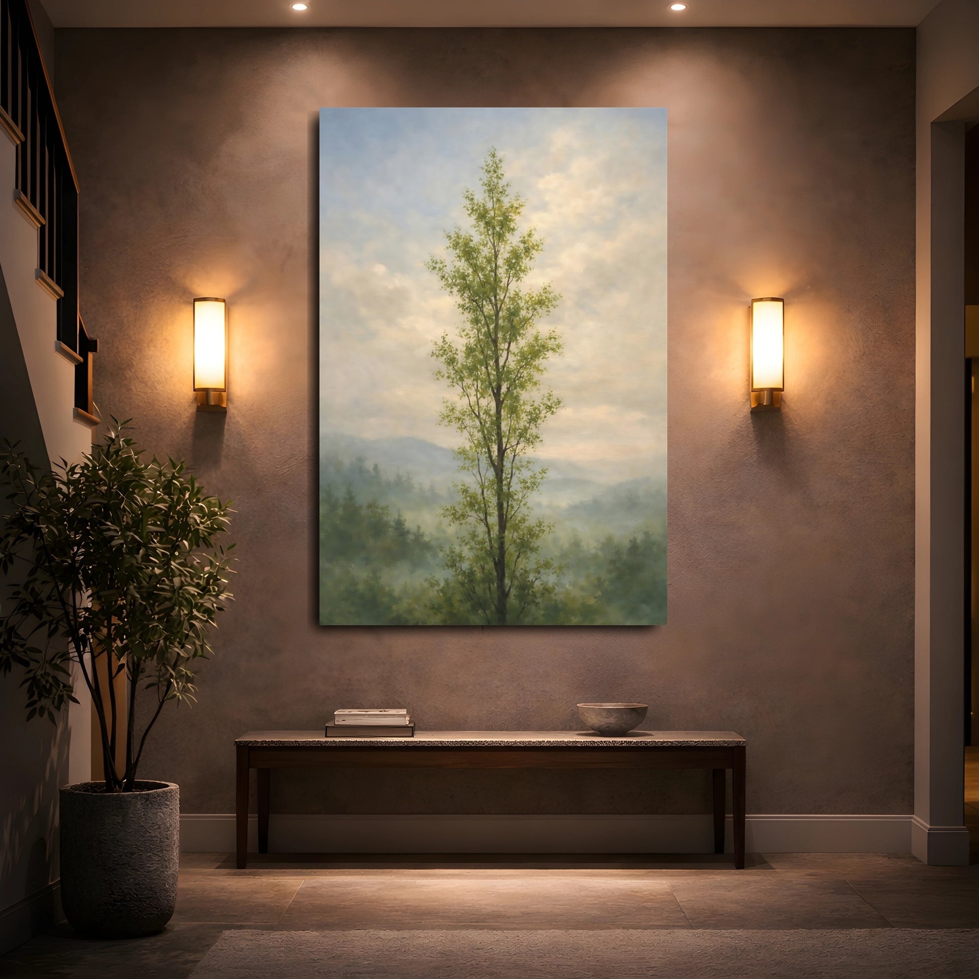 Mockup 4. Nature Tall Tree Green Tree Landscape shown as stretched canvas wall art