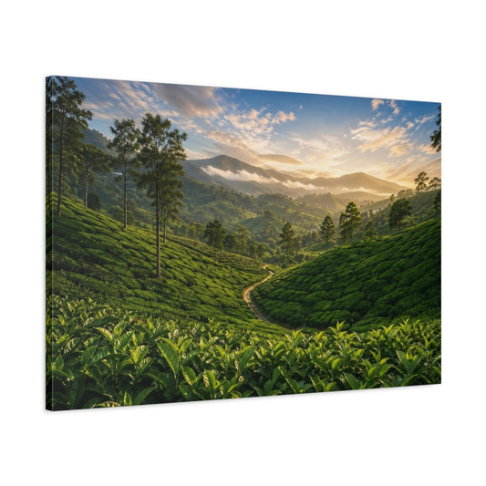 Main Mockup. Nature Tea Plantation Green Landscape shown as stretched canvas wall art