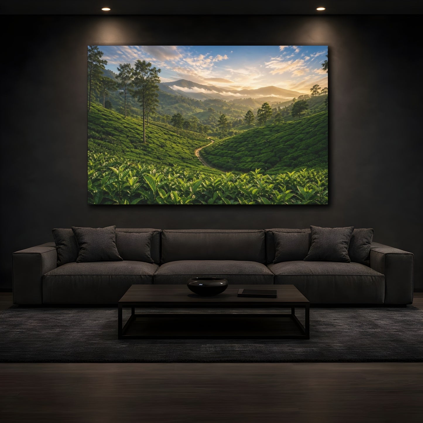 Mockup 4. Nature Tea Plantation Green Landscape shown as stretched canvas wall art