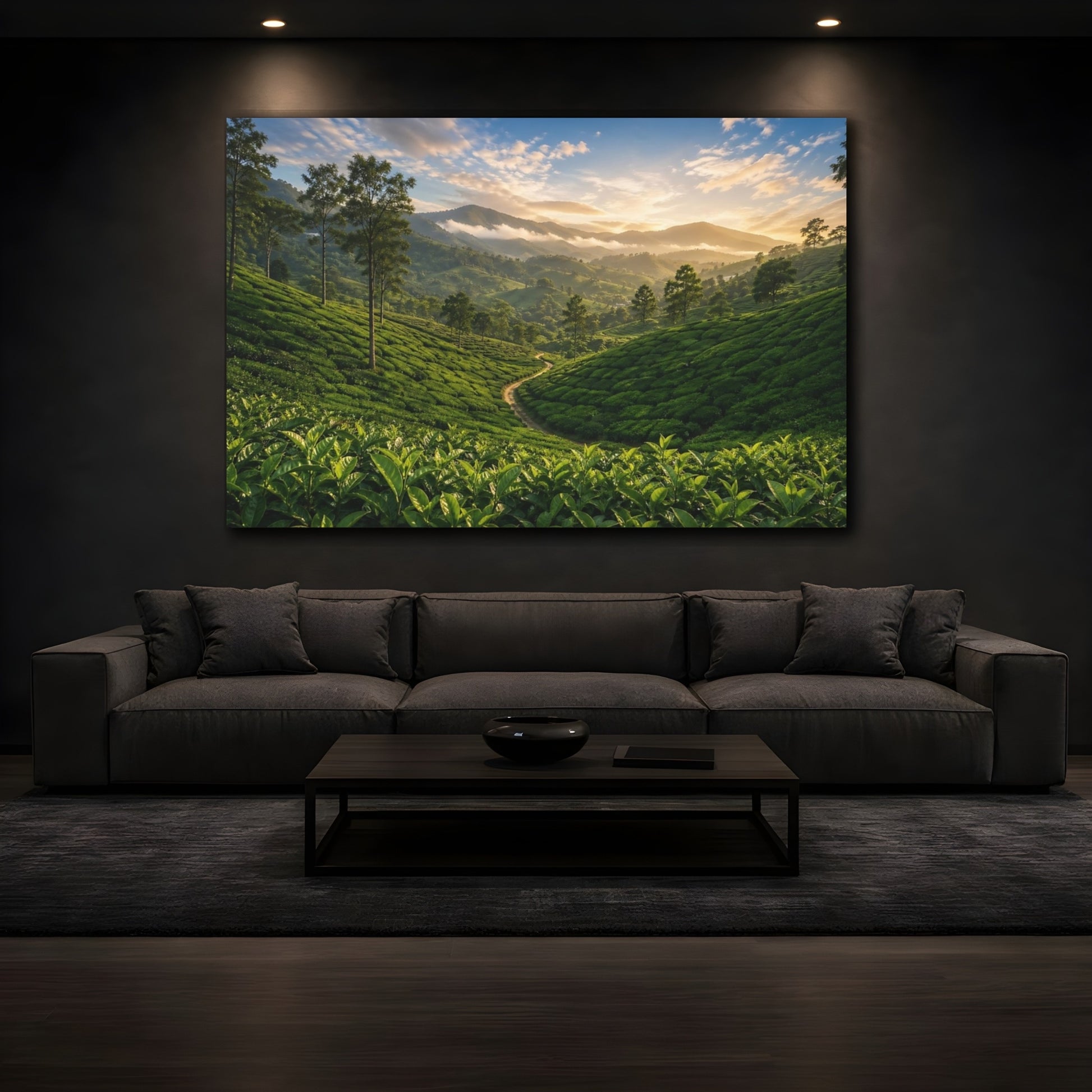 Mockup 4. Nature Tea Plantation Green Landscape shown as stretched canvas wall art
