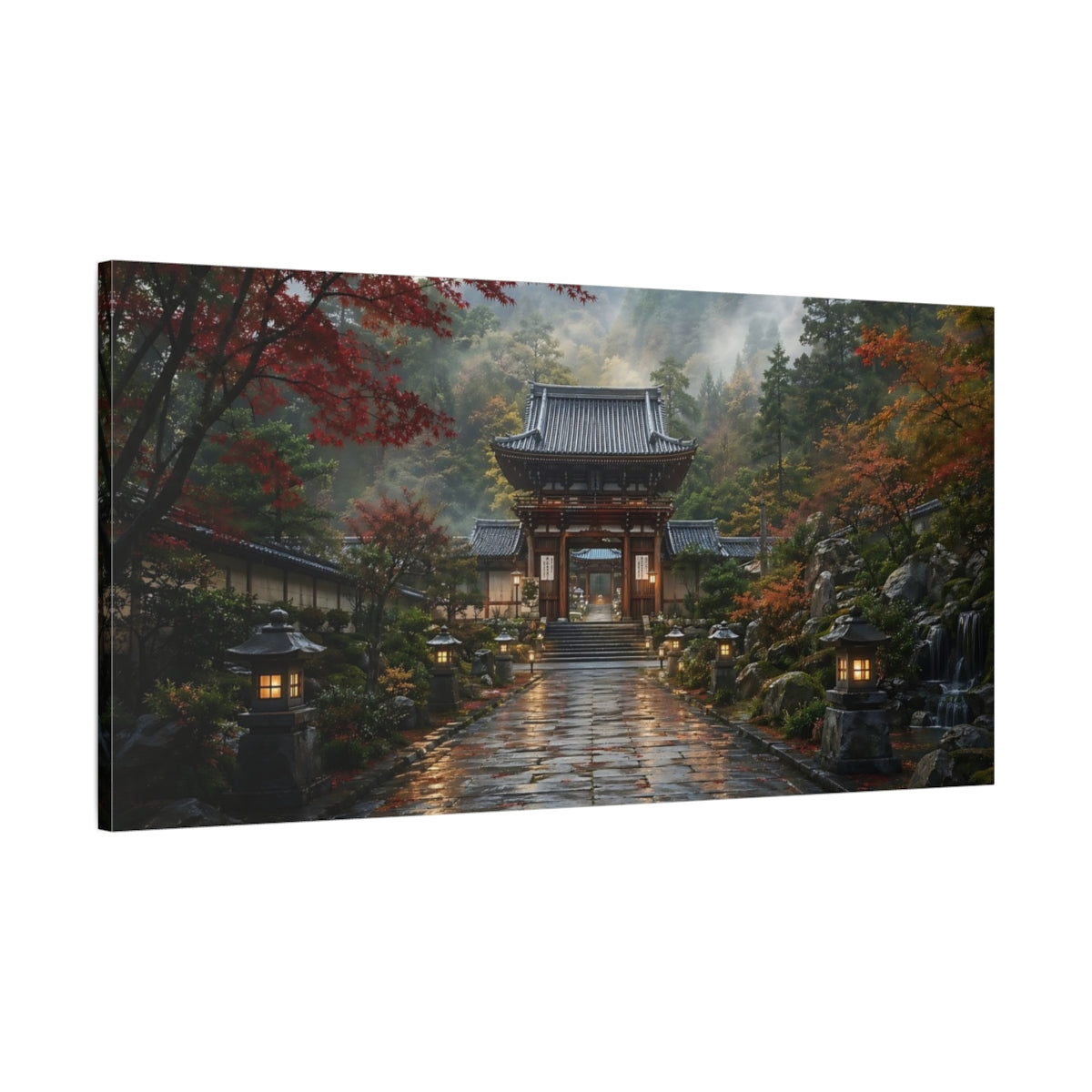 Main Mockup. Nature Temple Gate Japanese Autumn Temple shown as stretched canvas wall art