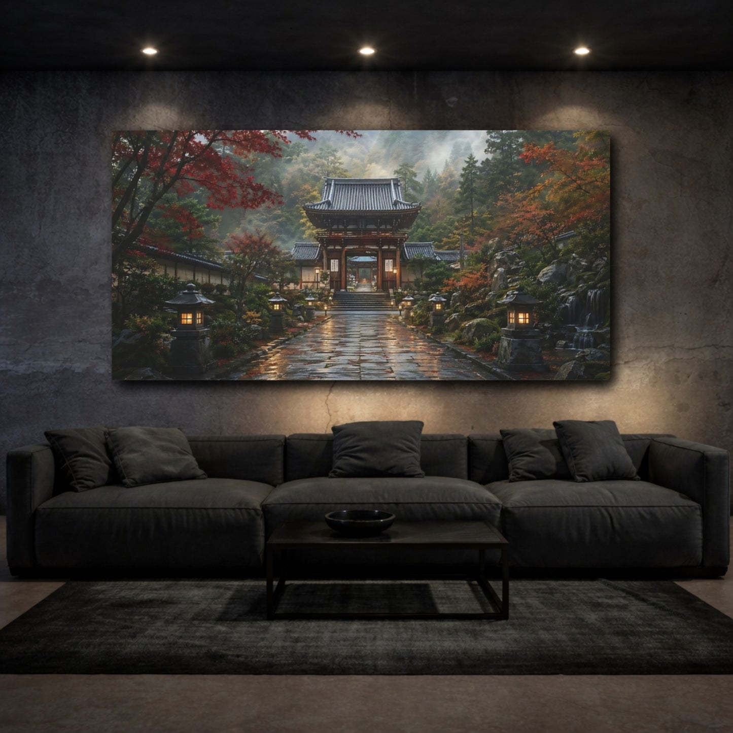 Mockup 2. Nature Temple Gate Japanese Autumn Temple shown as stretched canvas wall art