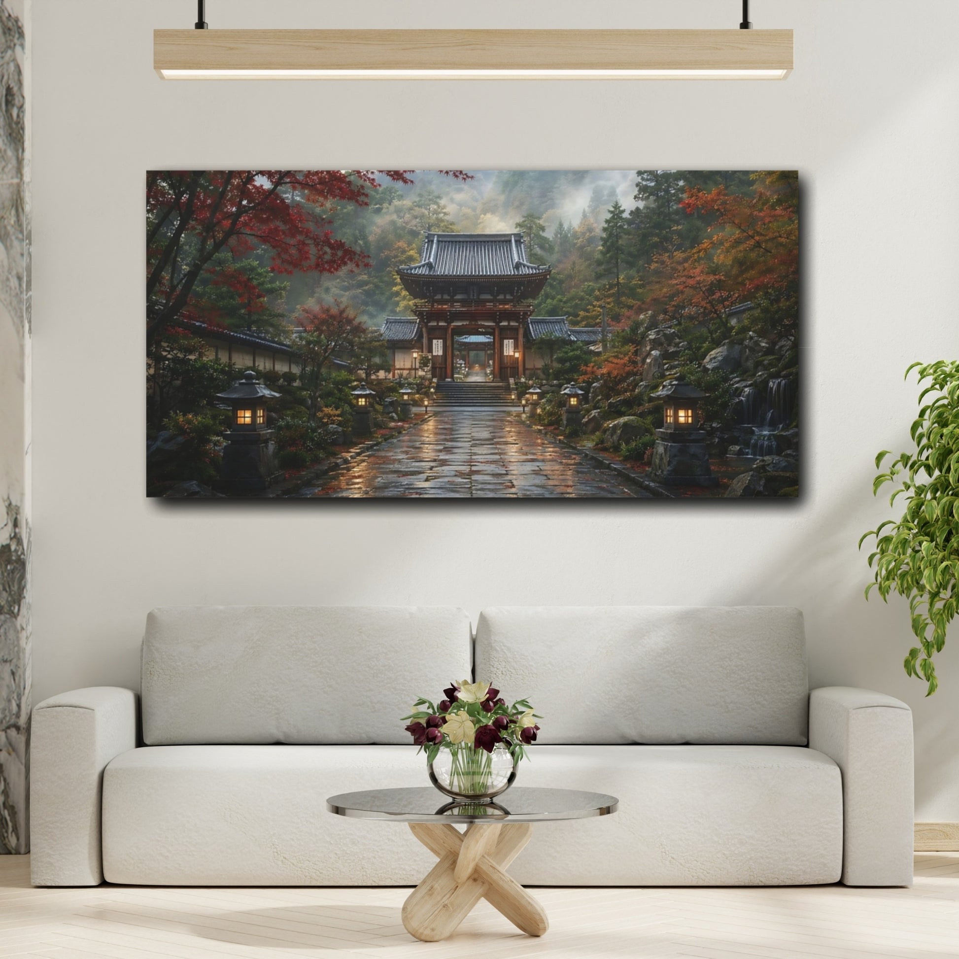 Mockup 3. Nature Temple Gate Japanese Autumn Temple shown as stretched canvas wall art