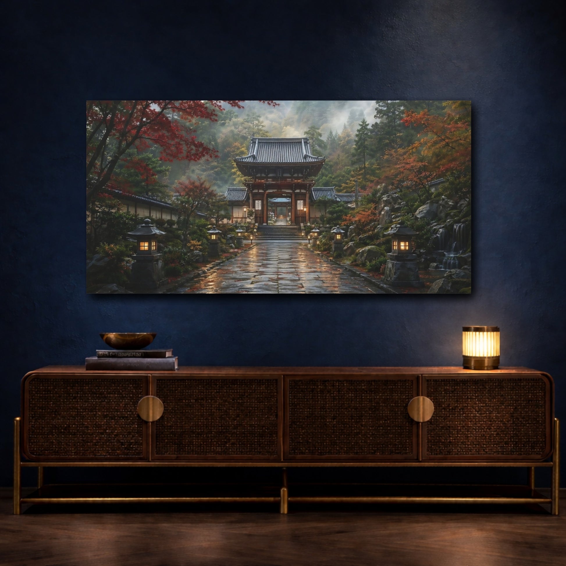 Mockup 4. Nature Temple Gate Japanese Autumn Temple shown as stretched canvas wall art