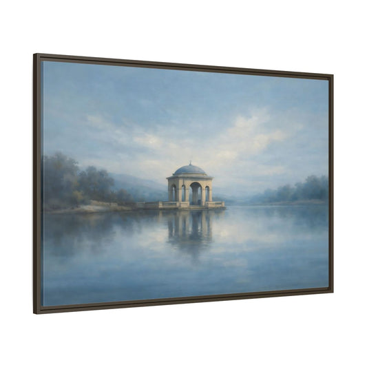 Main Mockup. Nature Temple Gazebo Misty Blue shown as stretched canvas wall art