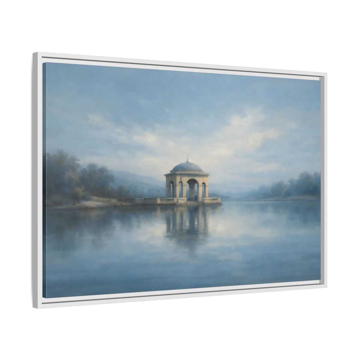 Side Mockup 8. Nature Temple Gazebo Misty Blue shown as stretched canvas wall art