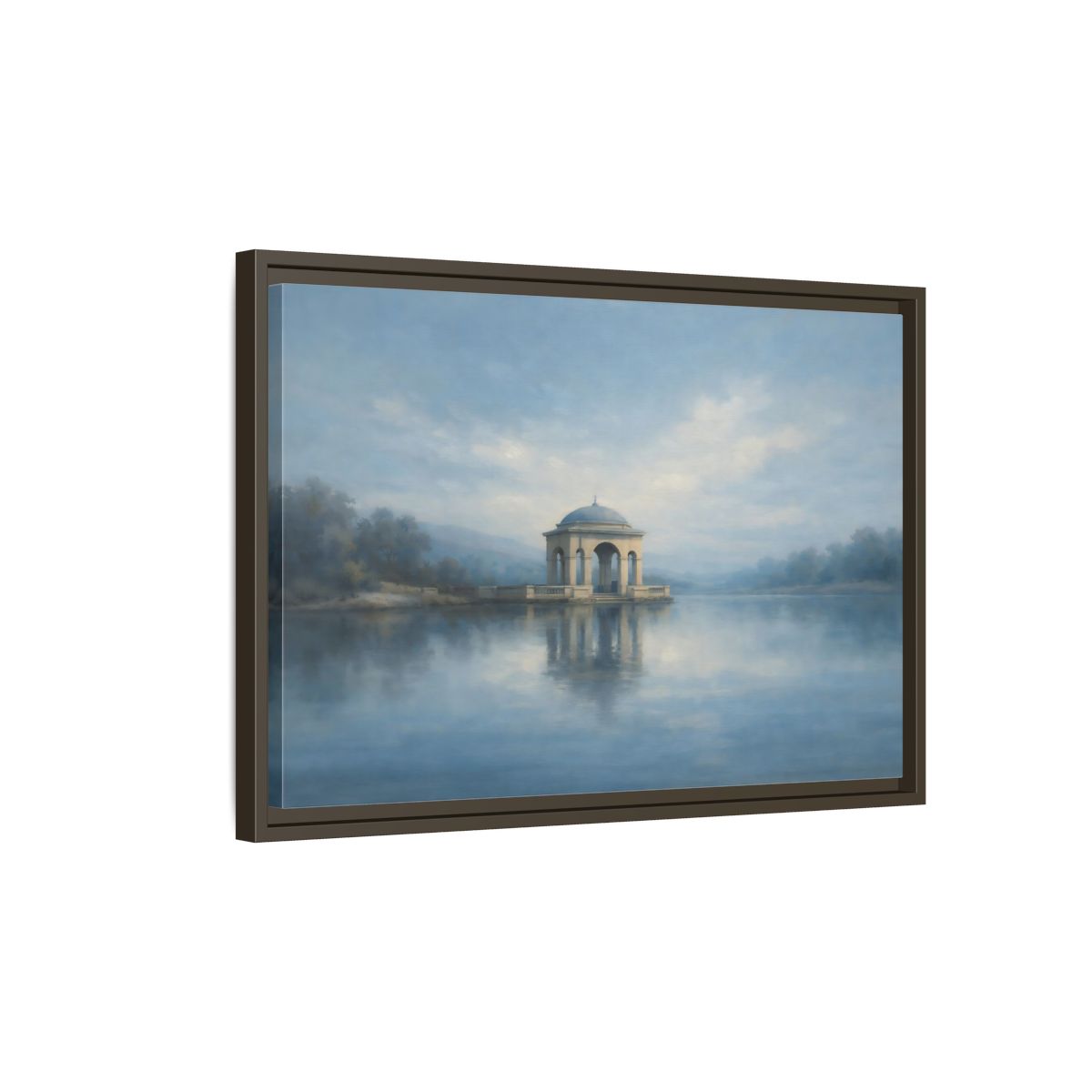 Side Mockup 2. Nature Temple Gazebo Misty Blue shown as stretched canvas wall art