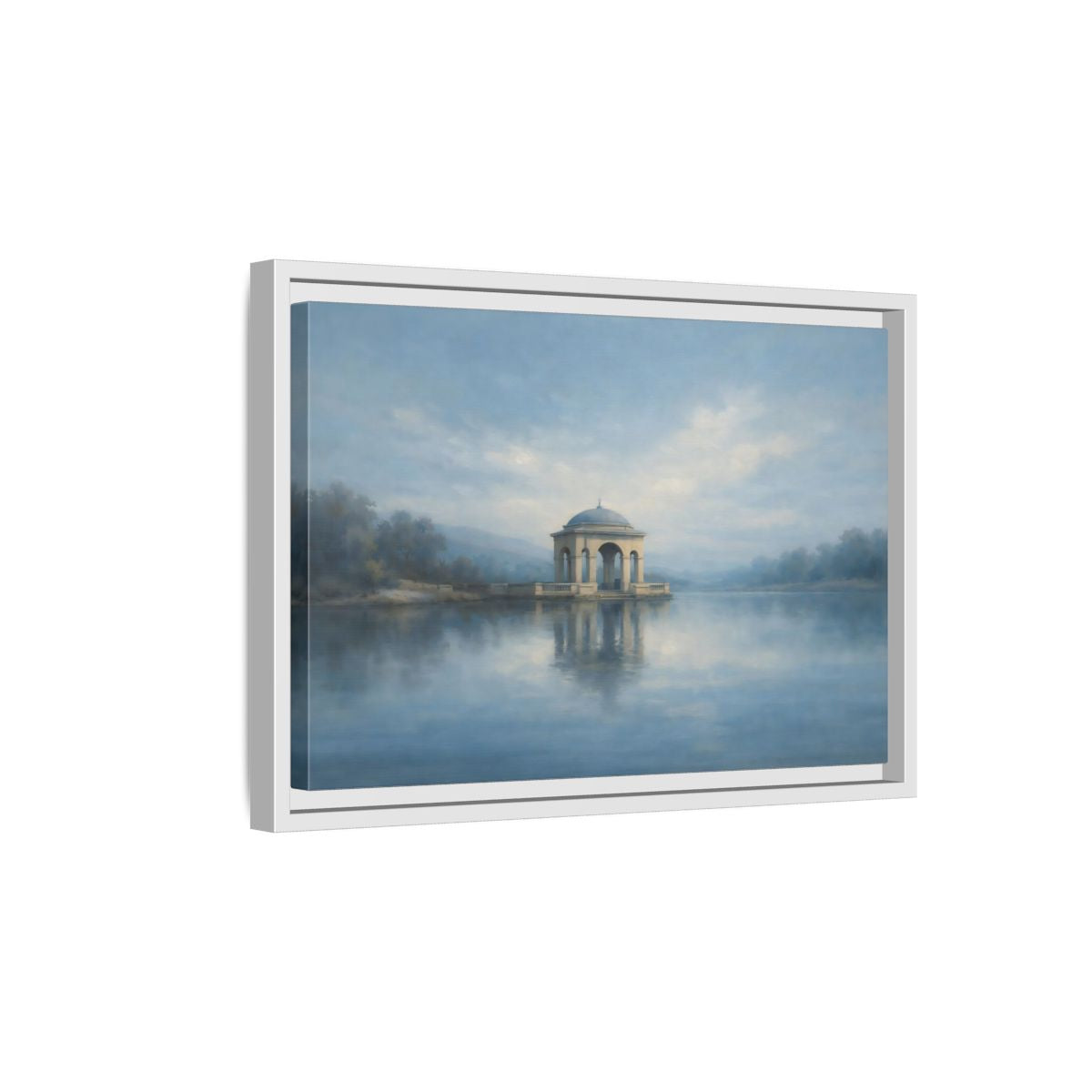 Side Mockup 4. Nature Temple Gazebo Misty Blue shown as stretched canvas wall art