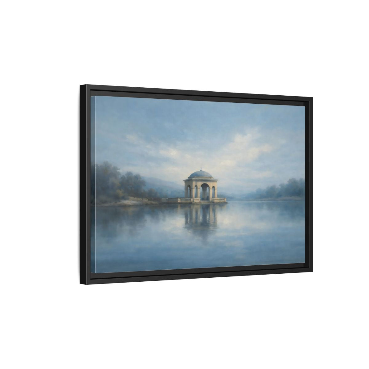 Side Mockup 3. Nature Temple Gazebo Misty Blue shown as stretched canvas wall art