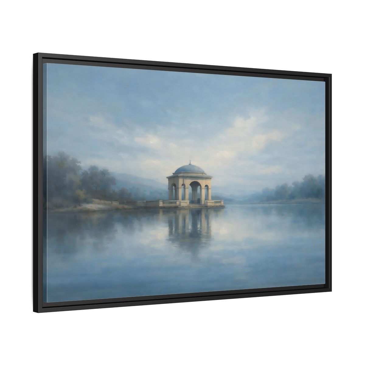 Side Mockup 13. Nature Temple Gazebo Misty Blue shown as stretched canvas wall art