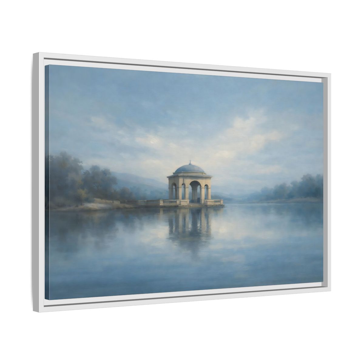 Side Mockup 10. Nature Temple Gazebo Misty Blue shown as stretched canvas wall art