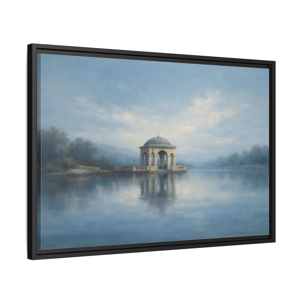 Side Mockup 14. Nature Temple Gazebo Misty Blue shown as stretched canvas wall art
