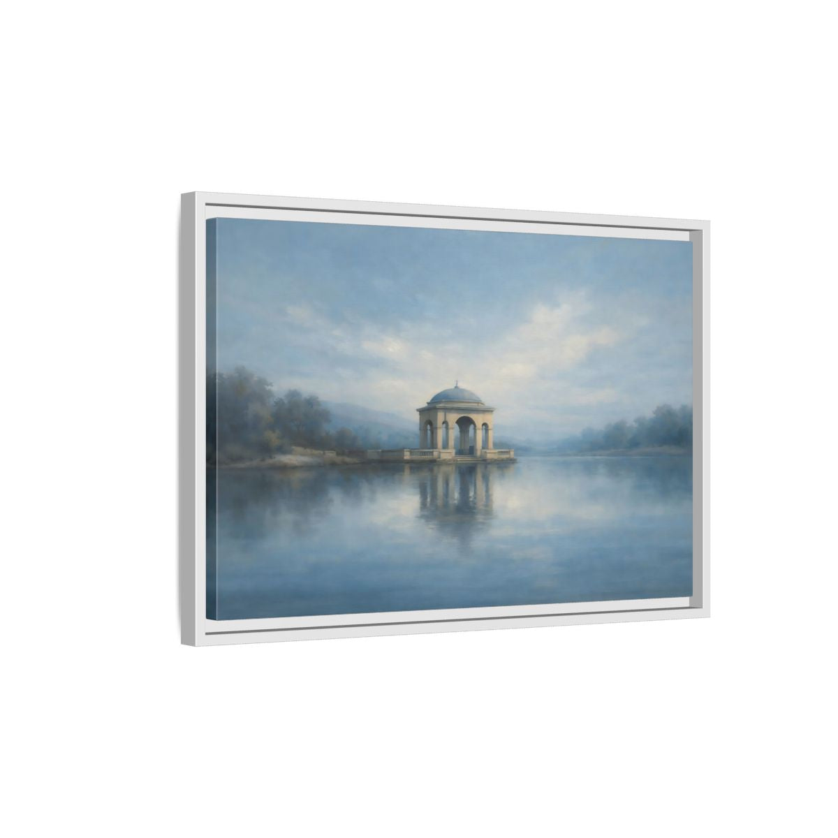 Side Mockup 1. Nature Temple Gazebo Misty Blue shown as stretched canvas wall art