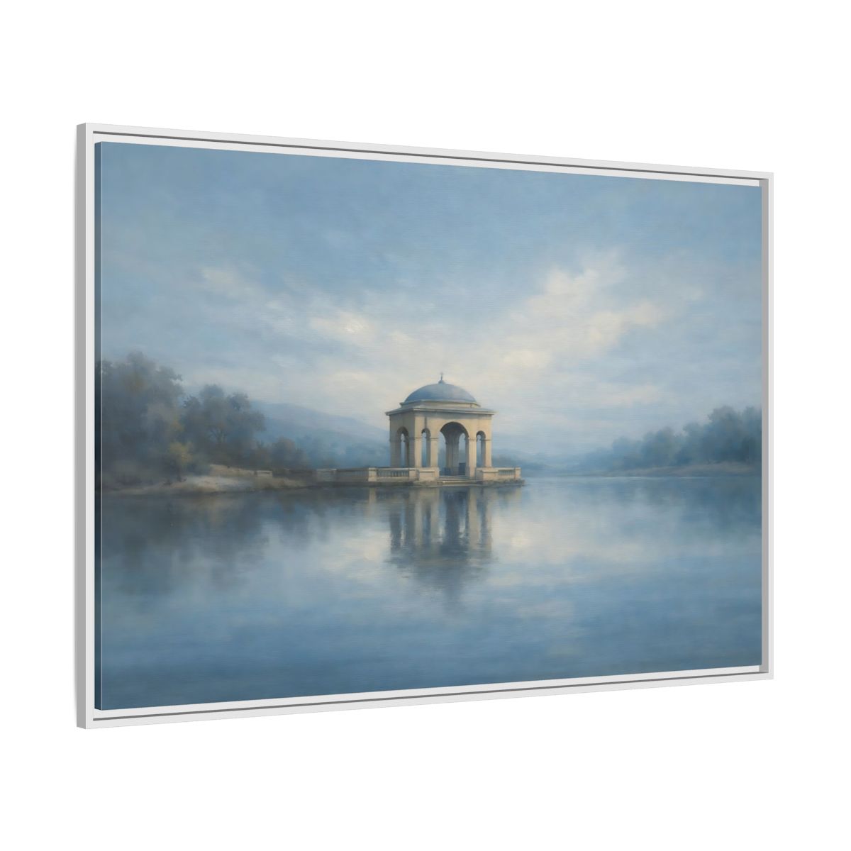 Side Mockup 7. Nature Temple Gazebo Misty Blue shown as stretched canvas wall art