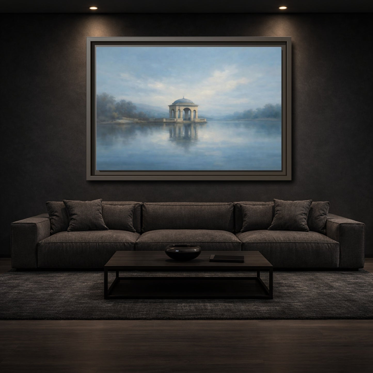 Mockup 2. Nature Temple Gazebo Misty Blue shown as stretched canvas wall art