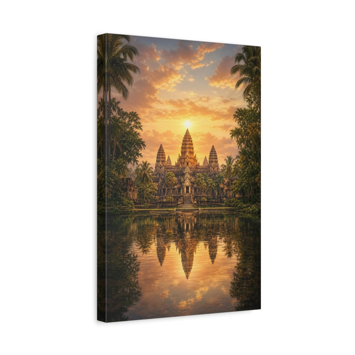 Side Mockup 4. Nature Temple Orange Sunset Temple shown as stretched canvas wall art