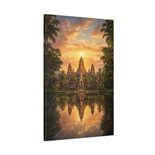 Main Mockup. Nature Temple Orange Sunset Temple shown as stretched canvas wall art