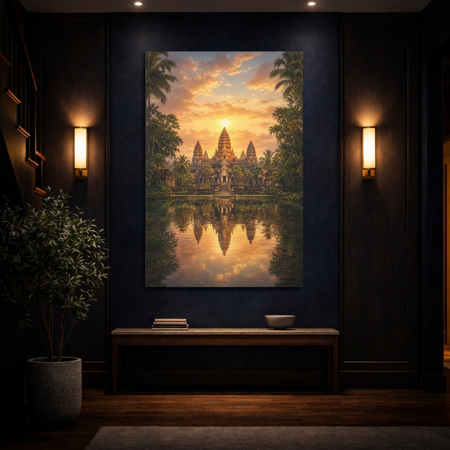 Mockup 4. Nature Temple Orange Sunset Temple shown as stretched canvas wall art