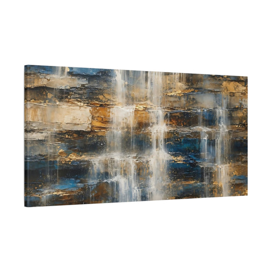 Main Mockup. Nature Textured Waterfall Blue Gold Waterfall shown as stretched canvas wall art