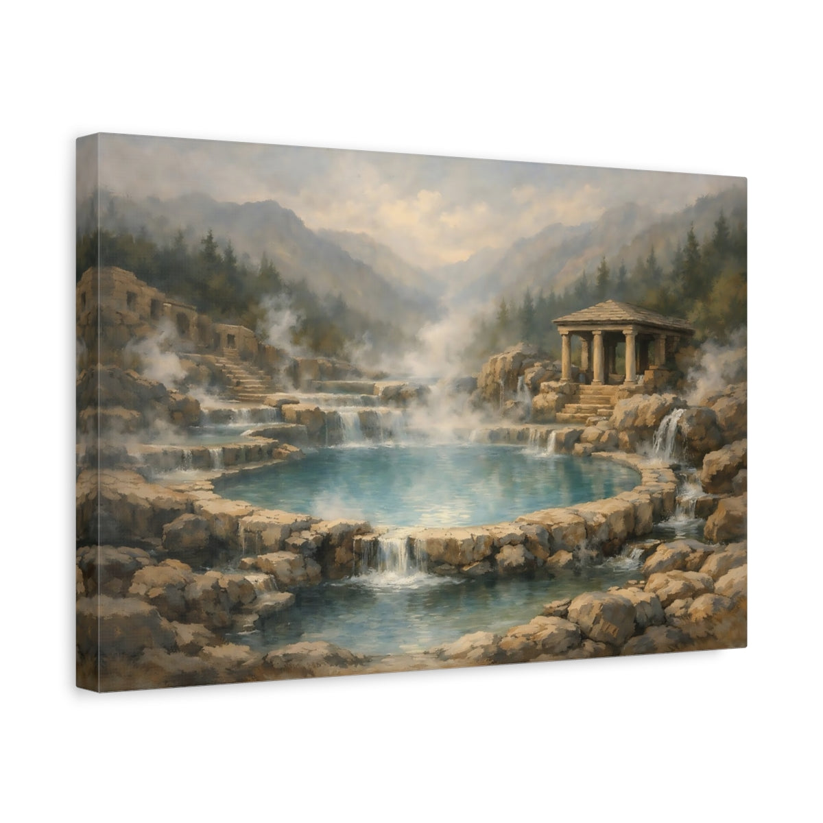 Side Mockup 4. Nature Thermal Springs Blue And Brown Hot Springs shown as stretched canvas wall art