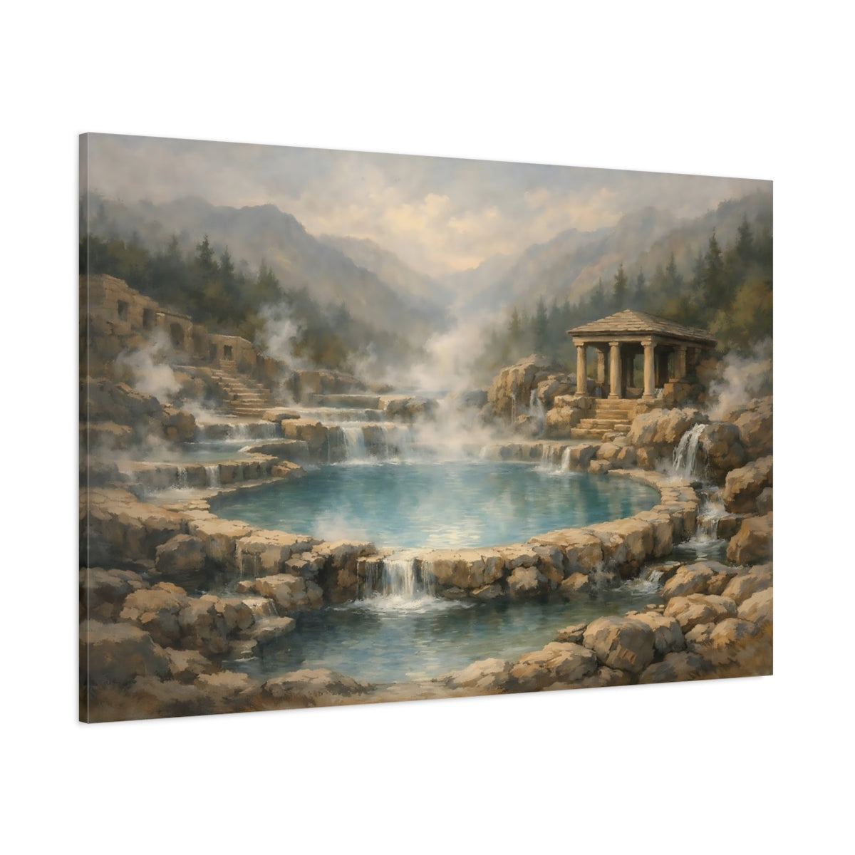 Main Mockup. Nature Thermal Springs Blue And Brown Hot Springs shown as stretched canvas wall art