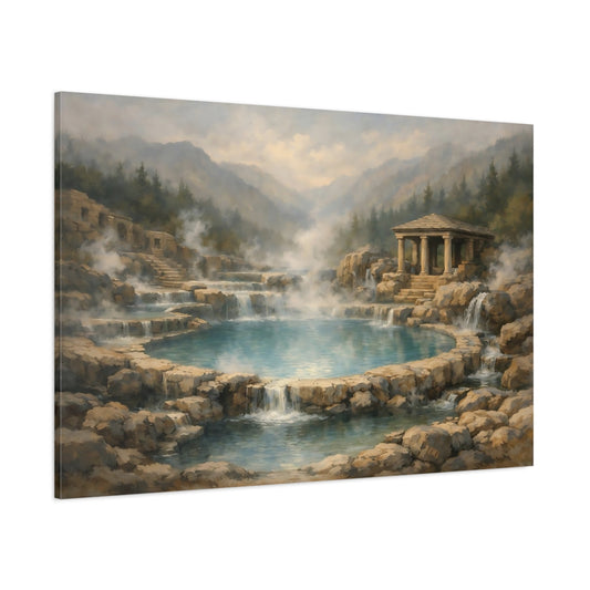 Main Mockup. Nature Thermal Springs Blue And Brown Hot Springs shown as stretched canvas wall art