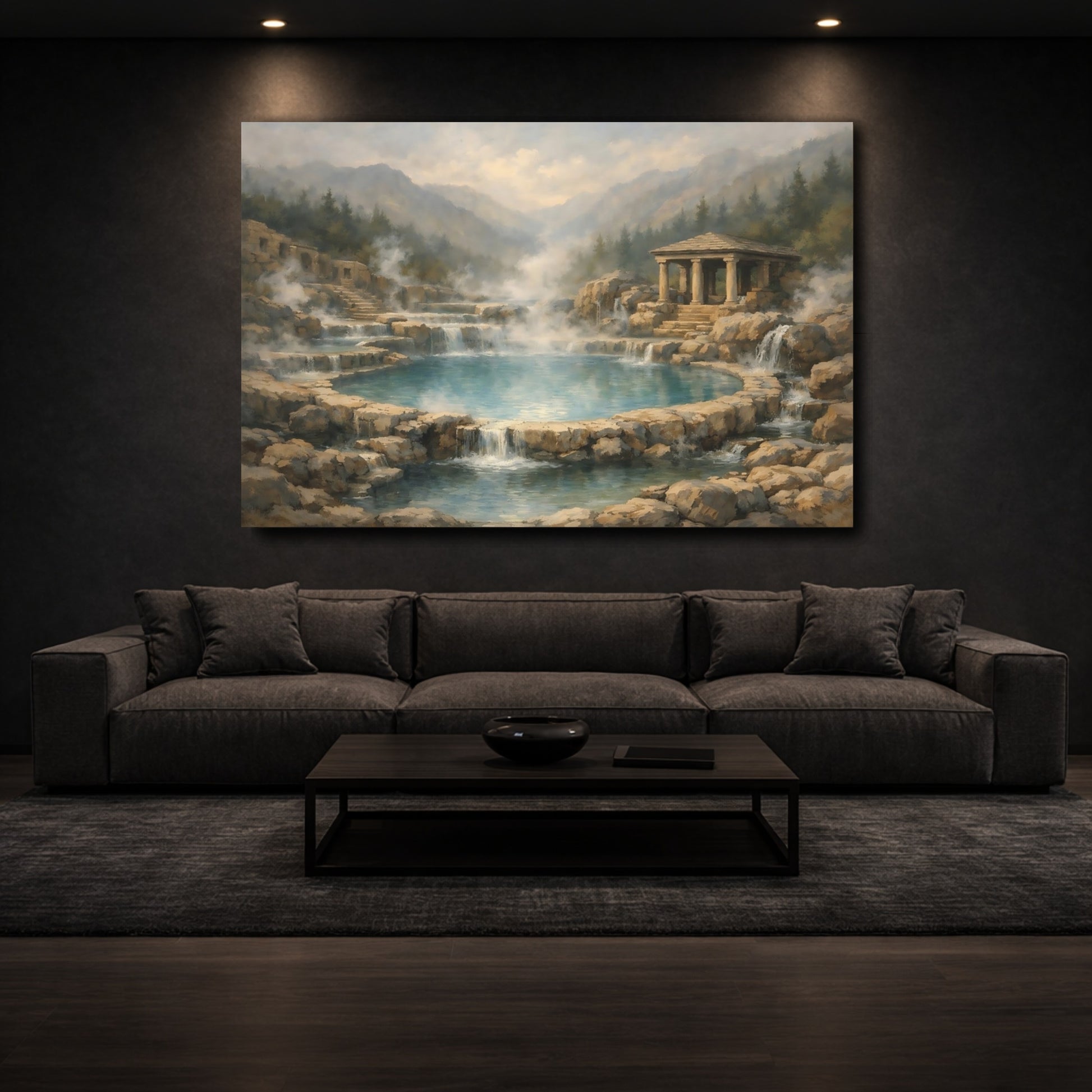 Mockup 2. Nature Thermal Springs Blue And Brown Hot Springs shown as stretched canvas wall art