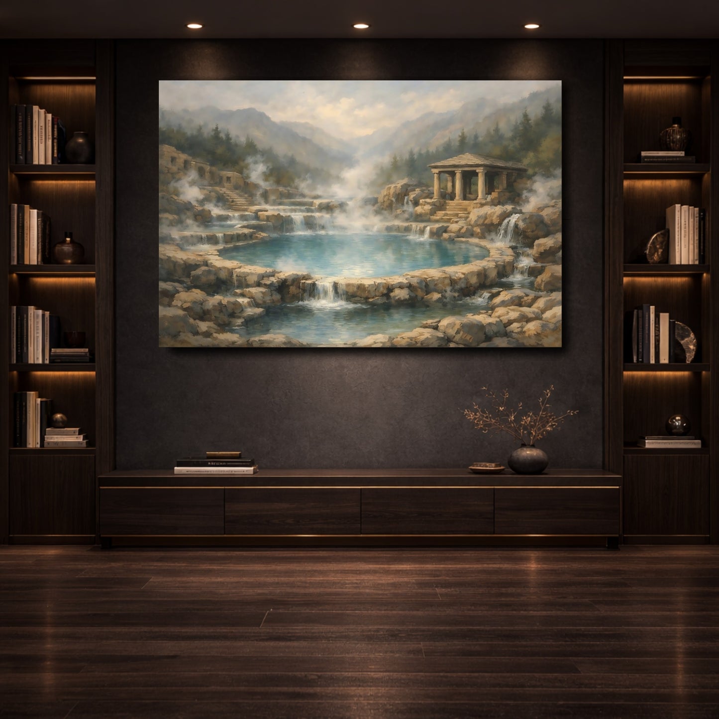 Mockup 3. Nature Thermal Springs Blue And Brown Hot Springs shown as stretched canvas wall art
