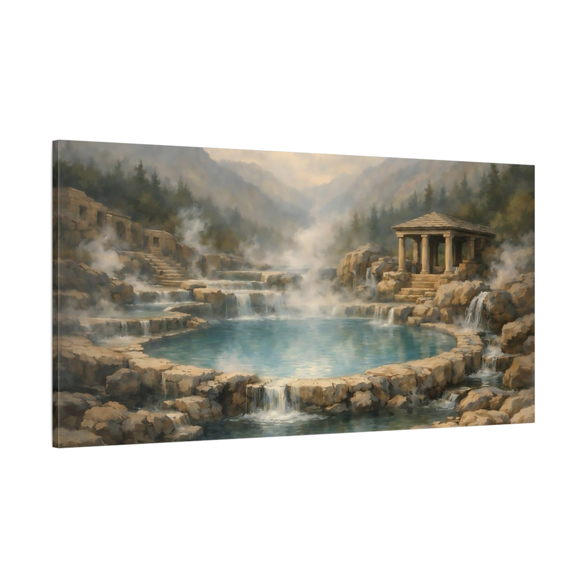 Main Mockup. Nature Thermal Springs Misty Mountain Springs shown as stretched canvas wall art
